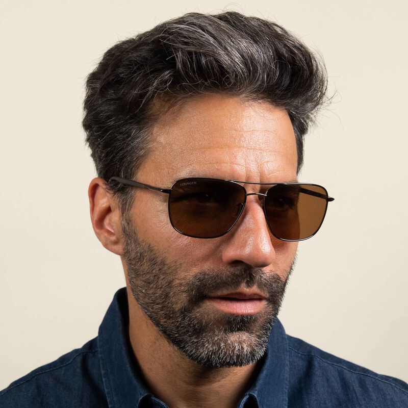 SPELLO, Shiny Gunmetal with Dark Brown Inside Temple Tips-Mineral Polarized Drivers Cat 2 to 3, hi-res image number null